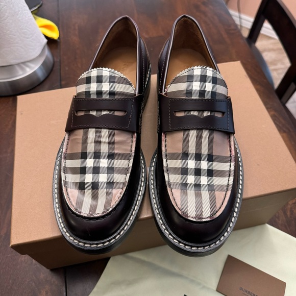 Burberry Checked Leather Penny Loafers - Picture 3 of 9